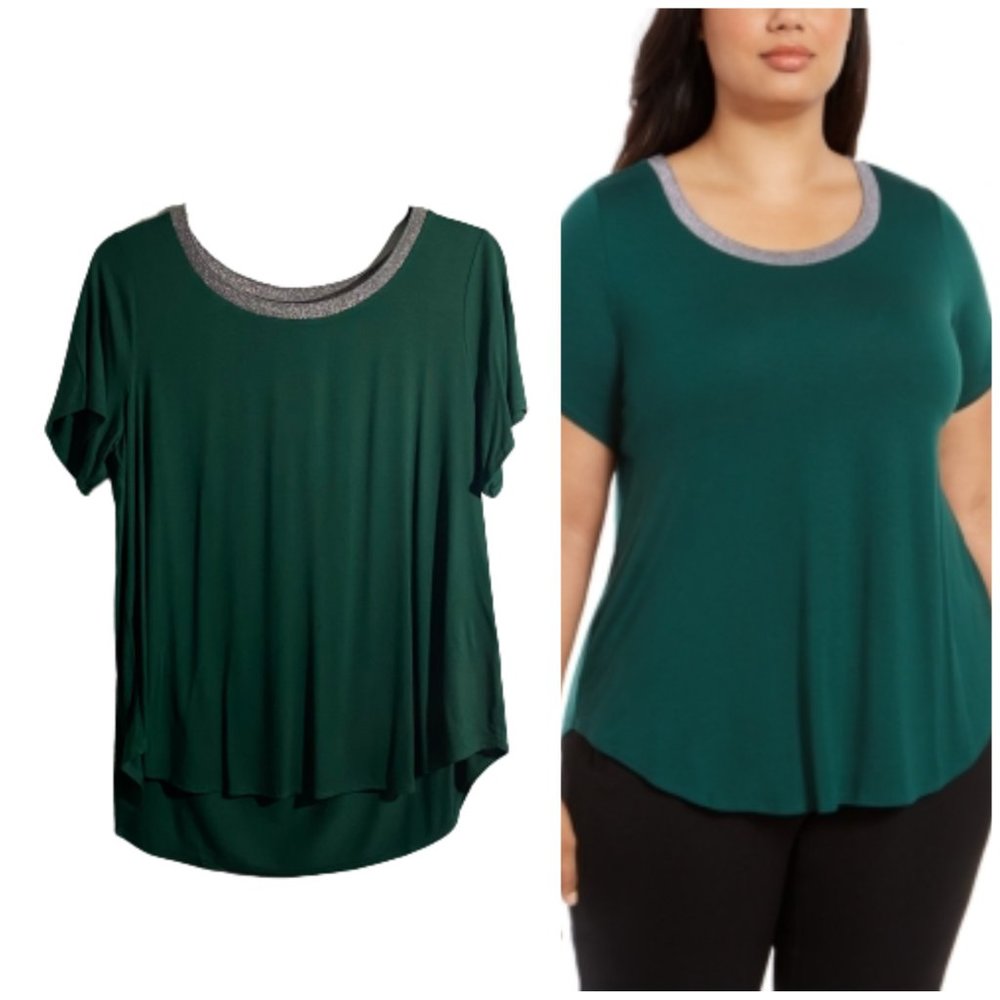 NWT Alfani Lurex Trim Hort See T-shirt Green